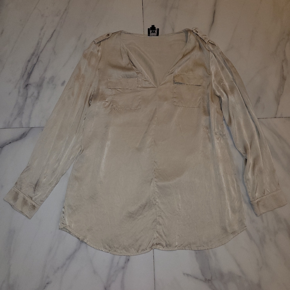 100% SILK Cream Women's Blouse L Sz.
